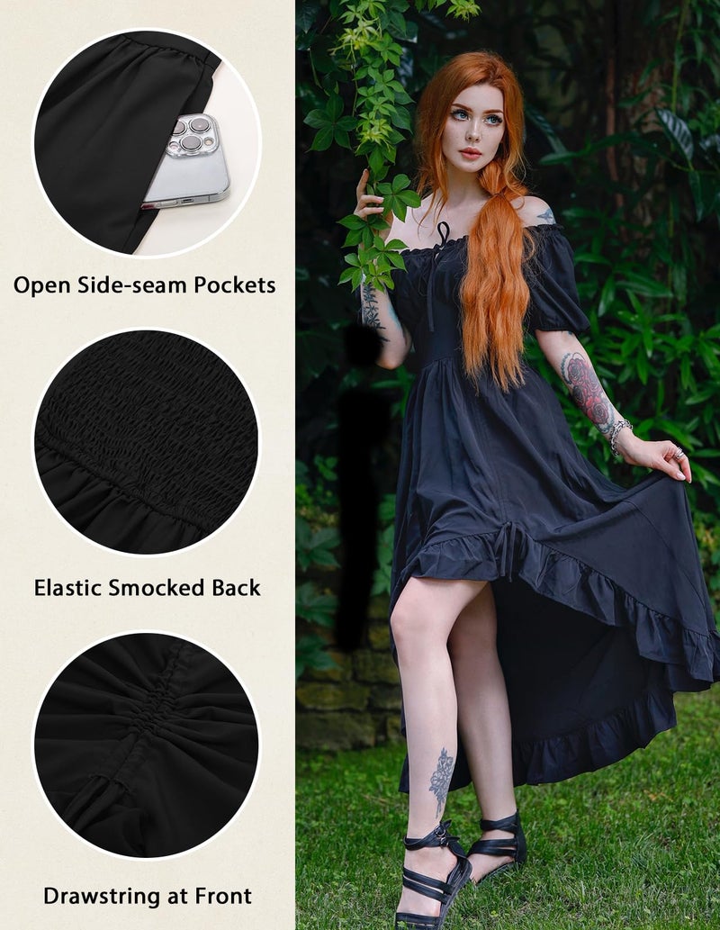Scarlet Darkness Summer Corset Dress for Women Off Shoulder Renaissance Ruffle Long Dress Black M - Image 4