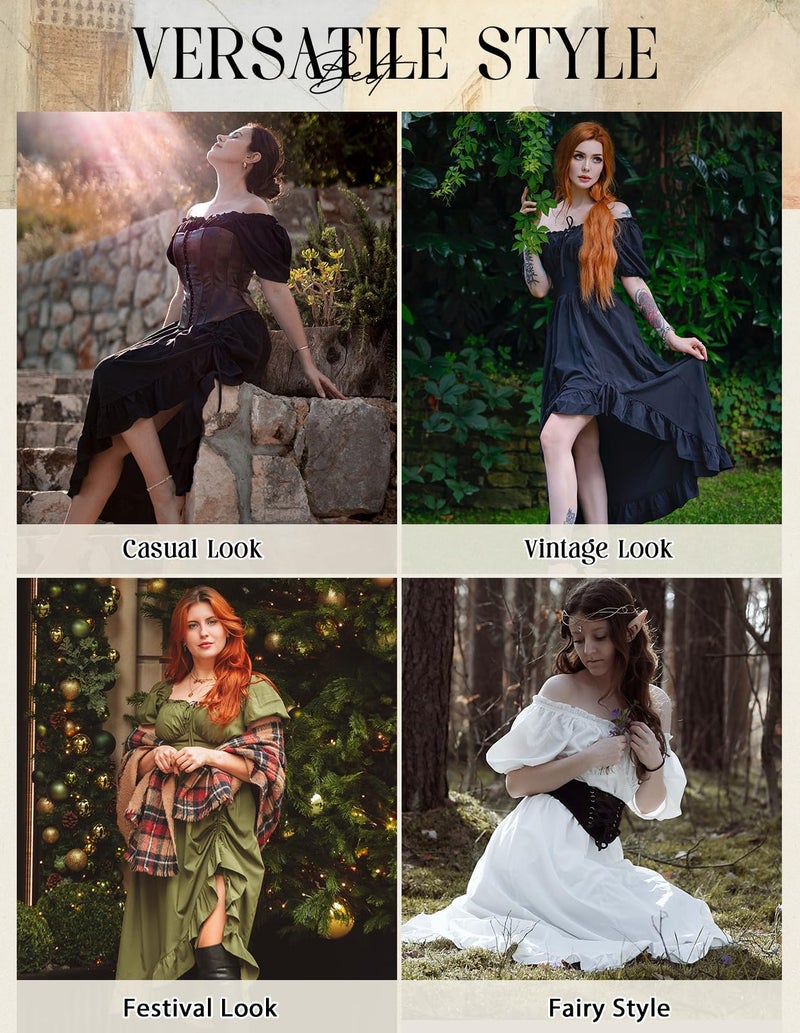 Scarlet Darkness Summer Corset Dress for Women Off Shoulder Renaissance Ruffle Long Dress Black M - Image 5