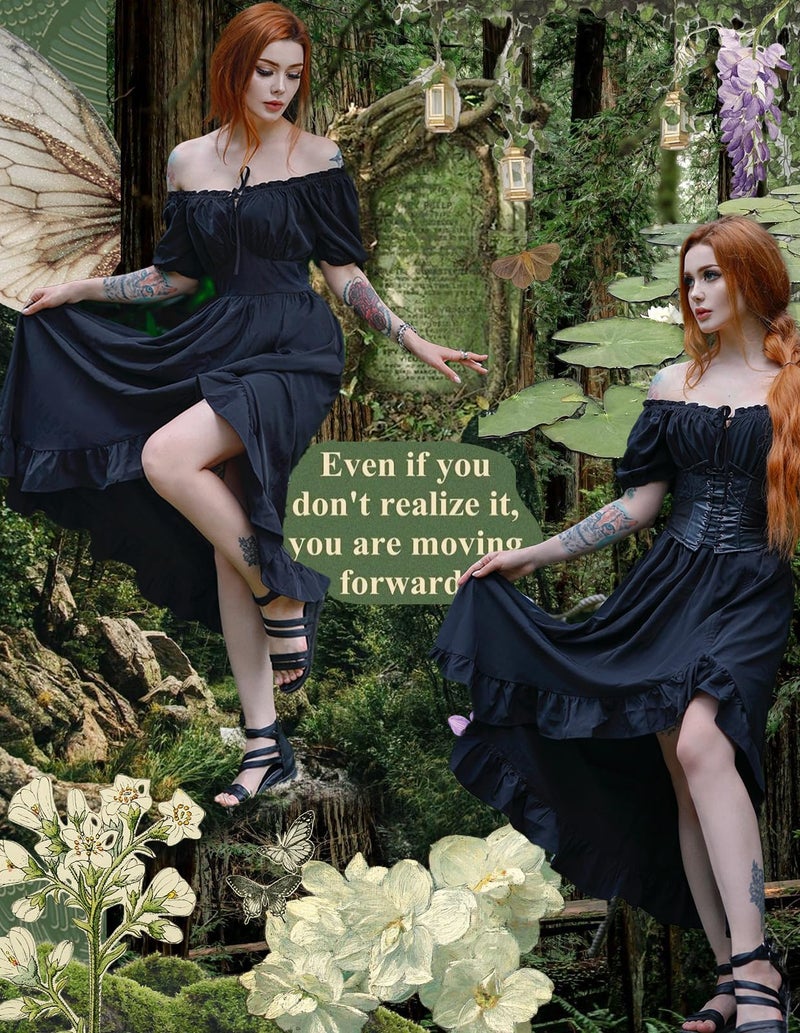 Scarlet Darkness Summer Corset Dress for Women Off Shoulder Renaissance Ruffle Long Dress Black M - Image 2
