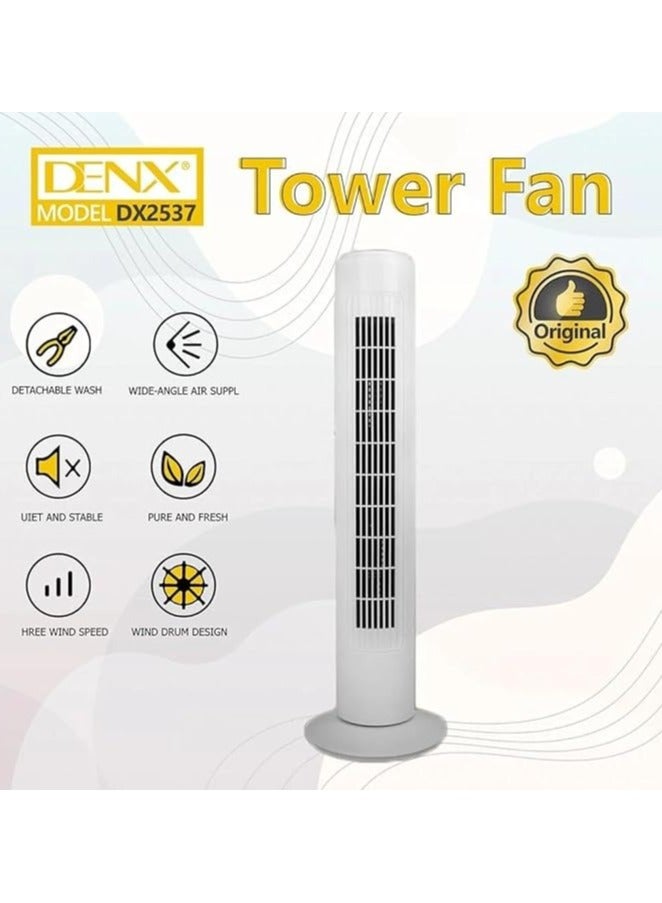 Denx Tower Fan – Slim, Stylish & Whisper-Quiet Cooling with 3-Speed Control and 80° Oscillation – 45W Power, DX2537 - Image 1