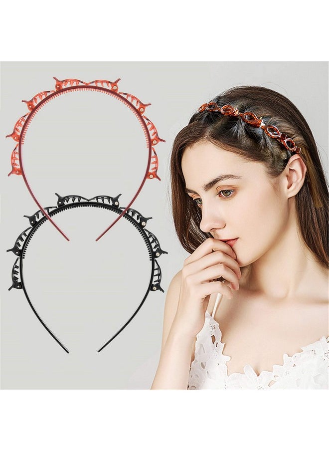 Nackiy - Double Bangs Hairstyle Hairpin Headband Korean Braided Headbands For Women Double Layer Twist Plait Headband Hair Tools Multilayer Hollow Woven Headband Headband With Alligator Clip(Black+Coffe) - Image 1