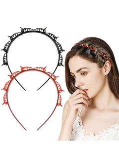 Double Bangs Hairstyle Hairpin Headband Korean Braided Headbands For Women Double Layer Twist Plait Headband Hair Tools Multilayer Hollow Woven Headband Headband With Alligator Clip(Black+Coffe)