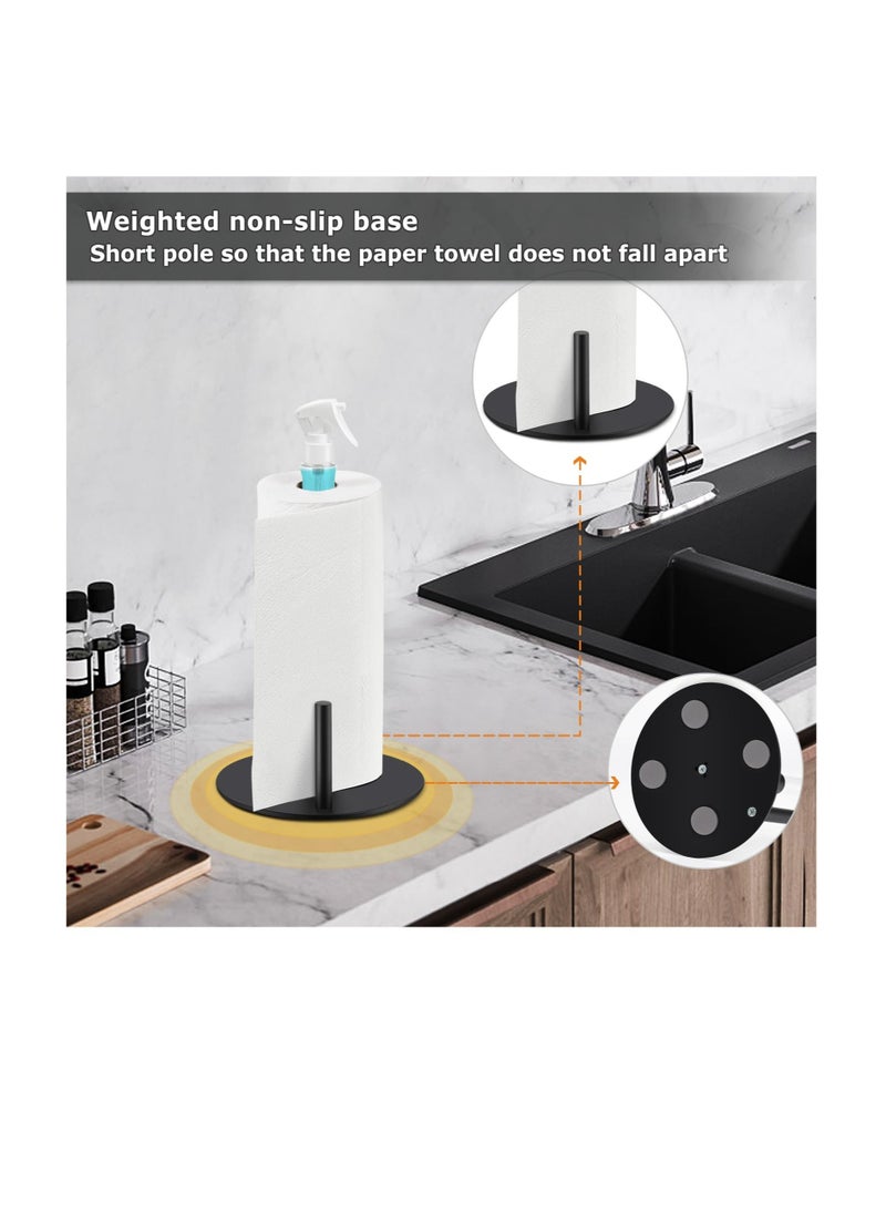 KASTWAVE Stainless Steel Countertop Paper Towel Holder, Paper Towel Stand for Kitchen Counter Bathroom Table, Paper Towel Holder with Spray Bottle, Point Heavy Weighted Sturdy Paper Towel Holder (Black)  - Image 4