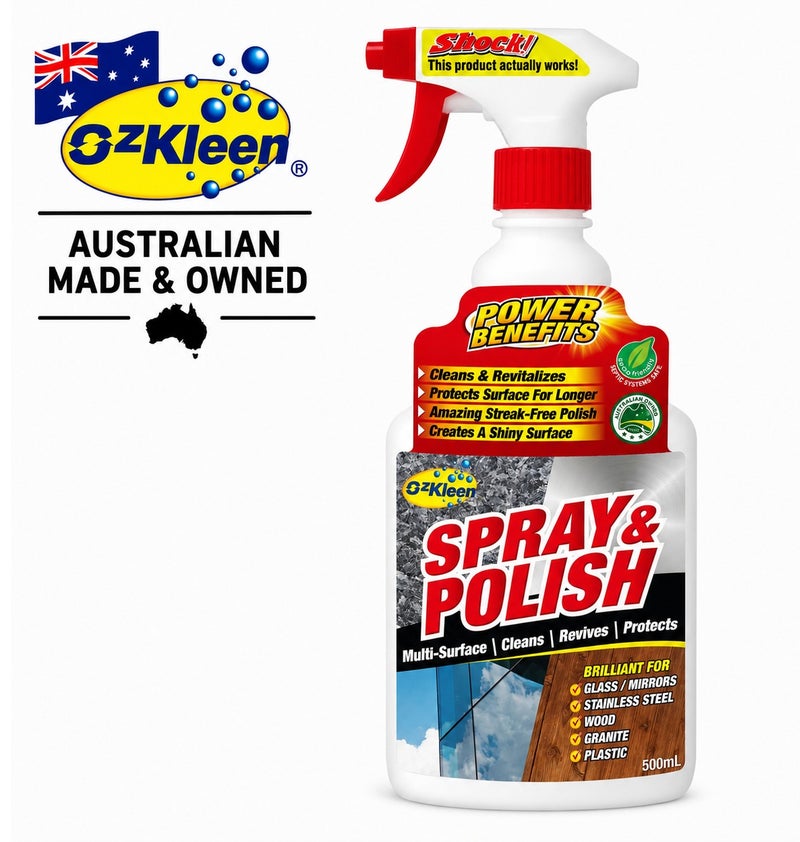 OzKleen Spray & Polish Multi-Surface Cleaner 500ml, Australian Made & Owned, Streak-Free Polish for Glass, Mirrors, Stainless Steel, Wood, Granite & Plastic, Cleans, Revives & Protects - Image 1