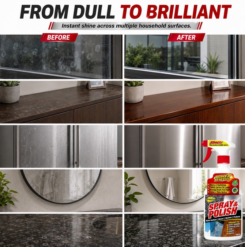 OzKleen Spray & Polish Multi-Surface Cleaner 500ml, Australian Made & Owned, Streak-Free Polish for Glass, Mirrors, Stainless Steel, Wood, Granite & Plastic, Cleans, Revives & Protects - Image 3