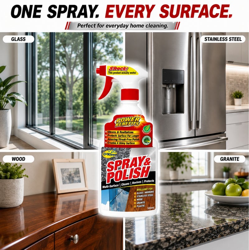 OzKleen Spray & Polish Multi-Surface Cleaner 500ml, Australian Made & Owned, Streak-Free Polish for Glass, Mirrors, Stainless Steel, Wood, Granite & Plastic, Cleans, Revives & Protects - Image 5