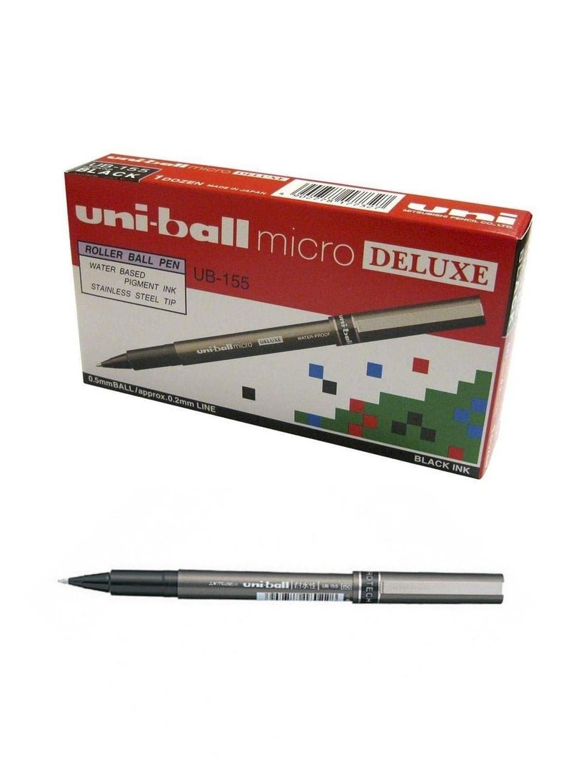 Uniball 12-Piece Micro Deluxe Roller Pen 0.5mm Tip Black Ink - Image 1