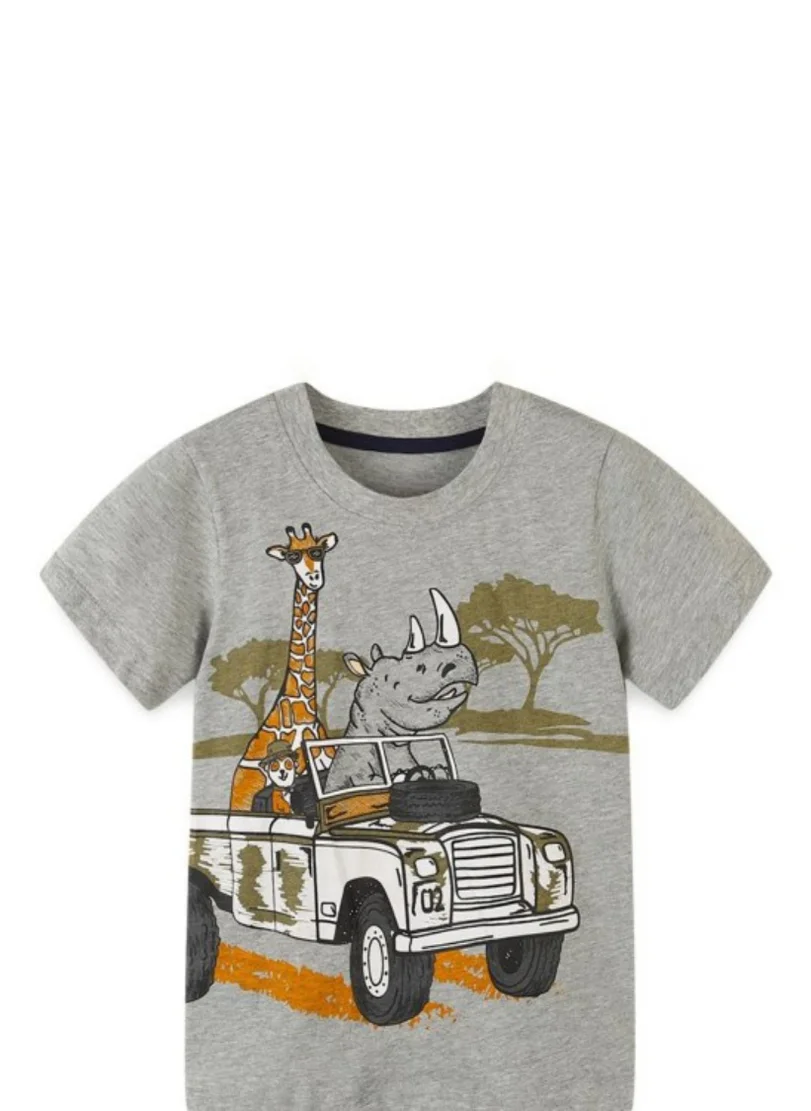 YUNIQEE Grey Printed Round Neck Cotton T-shirt
