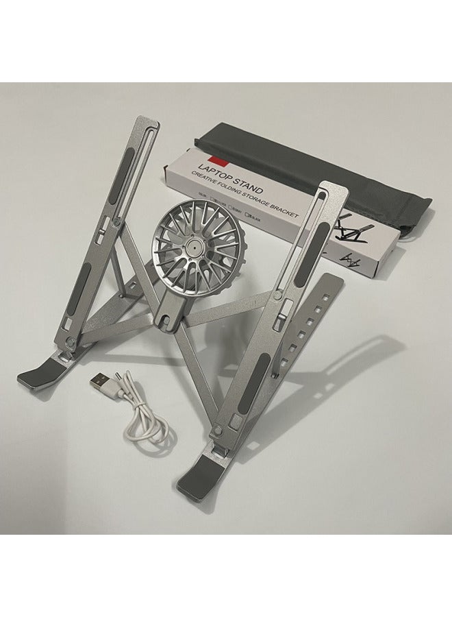 Loquat Notebook Stand Foldable Lifting Portable Base Fan Cooling Bracket Desktop Aluminum Alloy Computer Support-Color:Aluminum Alloy 18inch  + Fan  - Image 2