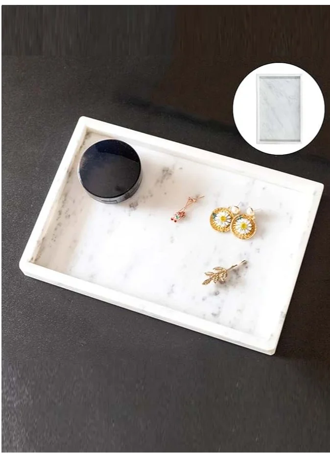 1Chase Rectangular Natural White Marble Stone Decorative Trinket Vanity Serving Tray 30x20 CM