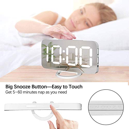 Miowachi White Digital Alarm Clock for Bedrooms, Small Desk Table Bedside Nightstand Cute Decorative LED Mirror Clock for Home Room Office Vanity, USB Charger - Image 2