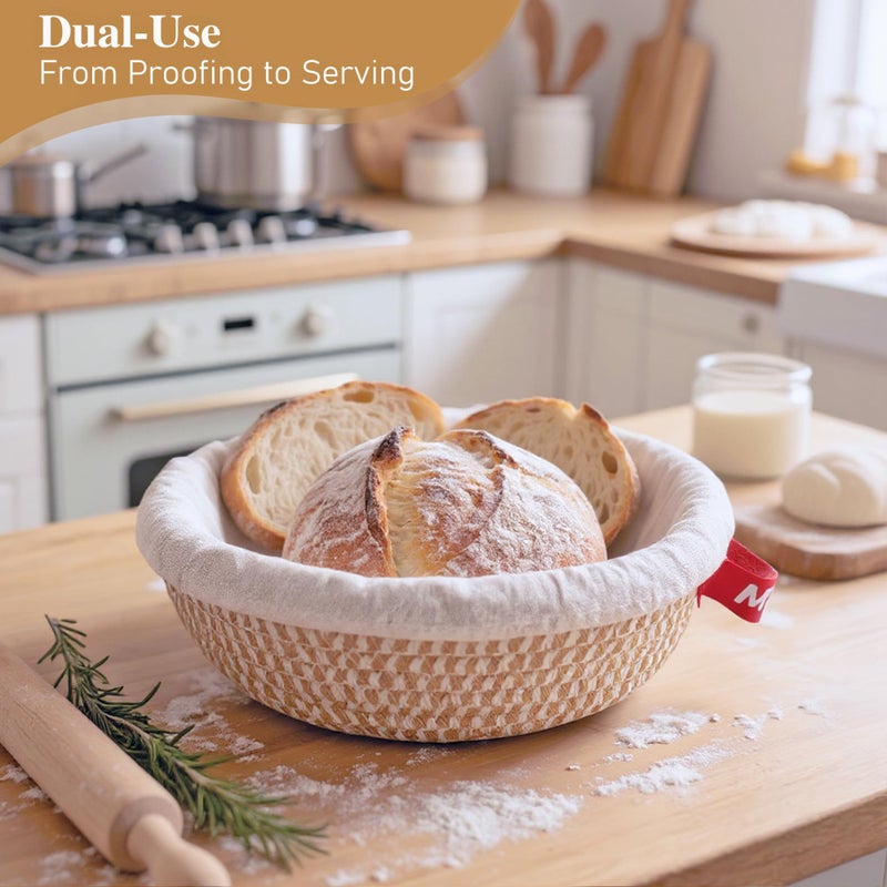 Mepple Sourdough Bread Baking Supplies,10" Round and 11" Oval Cotton Rope Banneton Proofing Basket with Liners & Coversï¼ŒIdeal for Artisanal Breadmaking for Home and Professionals Bakers Baking - Image 3