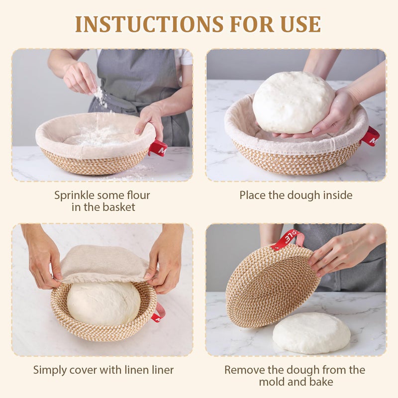 Mepple Sourdough Bread Baking Supplies,10" Round and 11" Oval Cotton Rope Banneton Proofing Basket with Liners & Coversï¼ŒIdeal for Artisanal Breadmaking for Home and Professionals Bakers Baking - Image 5