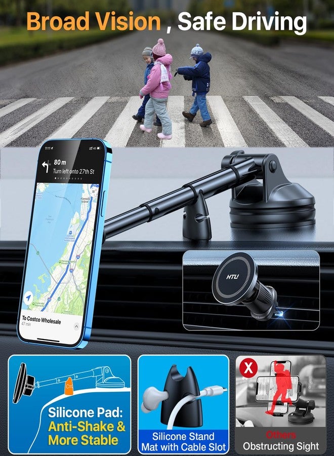 HTU 2025 Upgraded for Magsafe Car Mount [80LBS Strongest Suction & Military-Grade] Powerful Magnetic Cell Phone Holder for Car Dashboard Windshield for iPhone 16 15 14 Pro Max Mini (Black) - Image 5