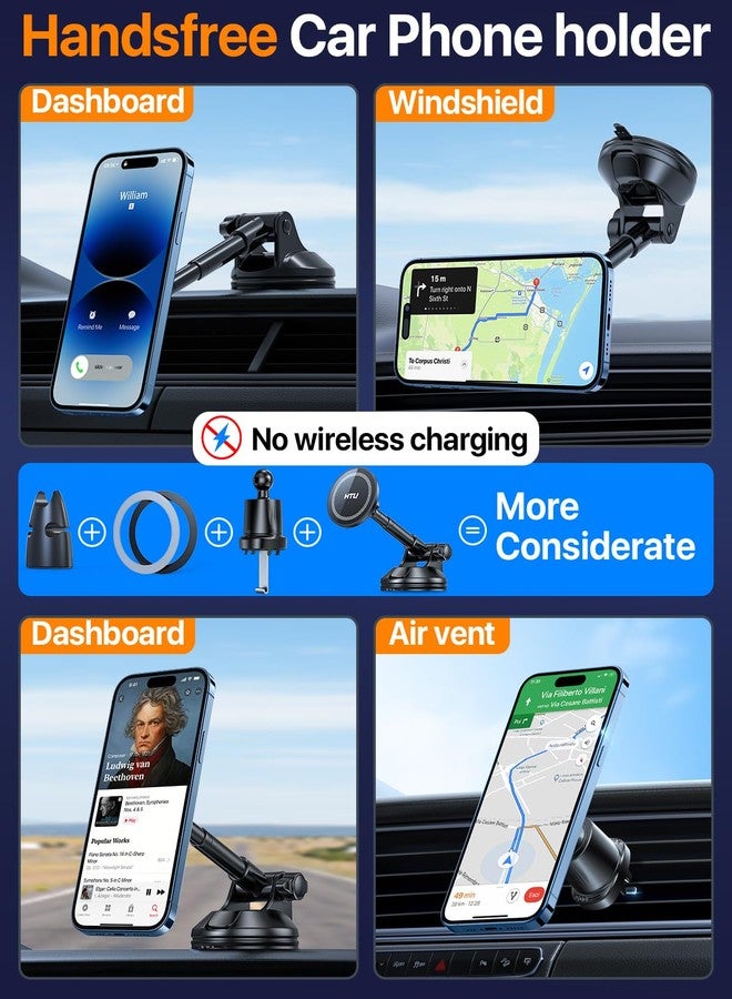 HTU 2025 Upgraded for Magsafe Car Mount [80LBS Strongest Suction & Military-Grade] Powerful Magnetic Cell Phone Holder for Car Dashboard Windshield for iPhone 16 15 14 Pro Max Mini (Black) - Image 4
