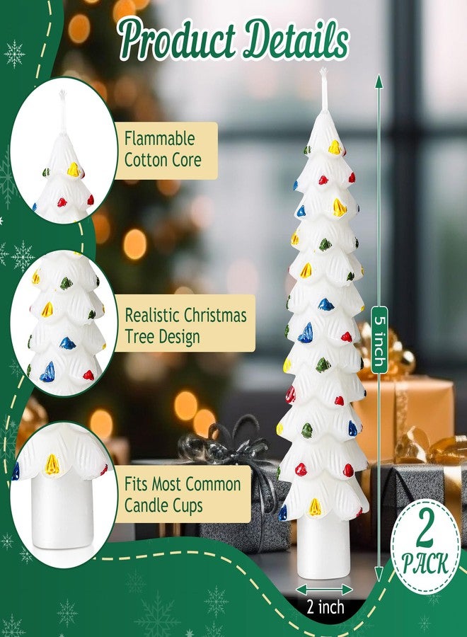 Ceoighe 2 Pack Christmas Tree Candles, 5 Inch Unscented Tree Shaped Taper Beeswax Candles for Christmas Holiday Decor Table Centerpiece Display Party Banquet Gift (White with Multicolor Trim) - Image 3