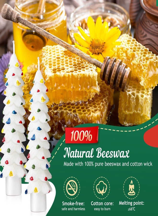 Ceoighe 2 Pack Christmas Tree Candles, 5 Inch Unscented Tree Shaped Taper Beeswax Candles for Christmas Holiday Decor Table Centerpiece Display Party Banquet Gift (White with Multicolor Trim) - Image 2