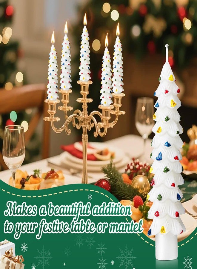 Ceoighe 2 Pack Christmas Tree Candles, 5 Inch Unscented Tree Shaped Taper Beeswax Candles for Christmas Holiday Decor Table Centerpiece Display Party Banquet Gift (White with Multicolor Trim) - Image 4