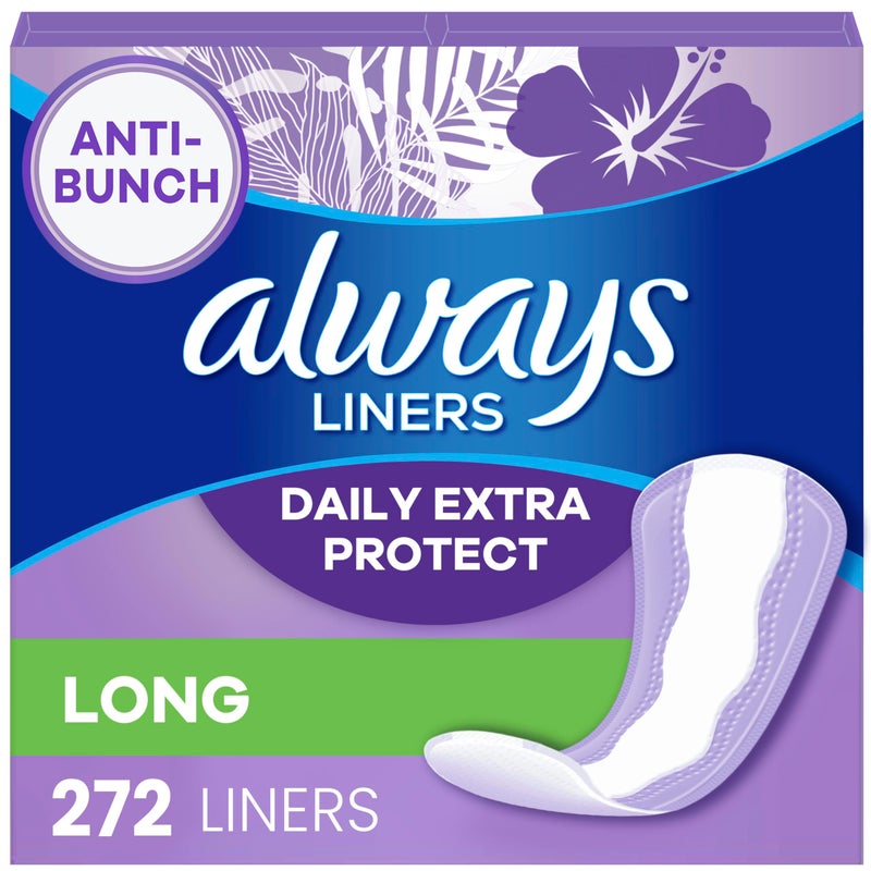 Always AntiBunch Xtra Protection Daily Liners Long Length Unscented 136 Count x 2 272 Count Total