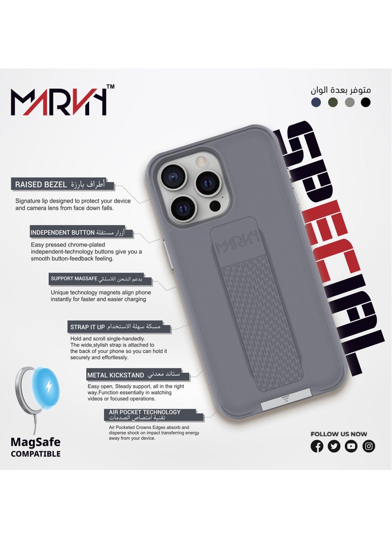 MARVN - iPhone 14 Case by MARVN Special Case for iPhone 14/14Plus/14 Pro/14 Pro Max – Grey, Full Shockproof Protection, Slim Design, Retractable Kickstand, Wireless Charging Compatibility, Raised Camera & Screen Protection - Image 1