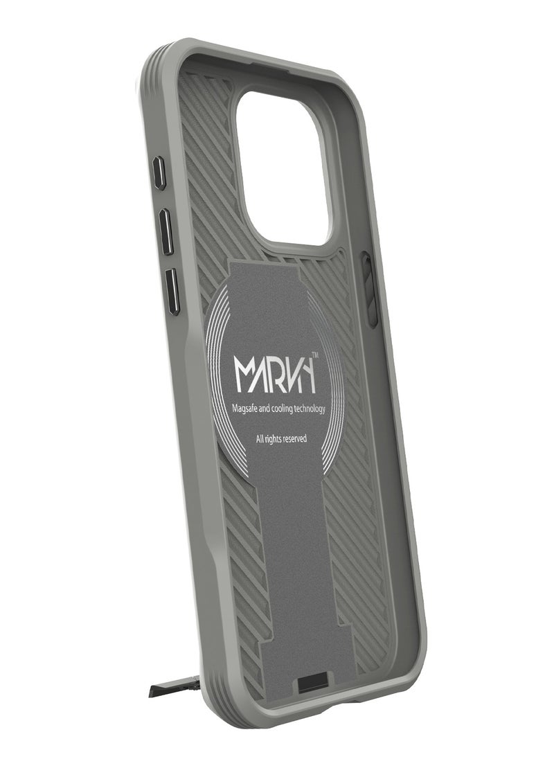 MARVN - iPhone 14 Case by MARVN Special Case for iPhone 14/14Plus/14 Pro/14 Pro Max – Grey, Full Shockproof Protection, Slim Design, Retractable Kickstand, Wireless Charging Compatibility, Raised Camera & Screen Protection - Image 1