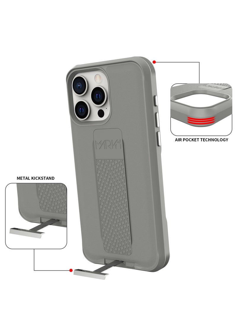 MARVN - iPhone 14 Case by MARVN Special Case for iPhone 14/14Plus/14 Pro/14 Pro Max – Grey, Full Shockproof Protection, Slim Design, Retractable Kickstand, Wireless Charging Compatibility, Raised Camera & Screen Protection - Image 1