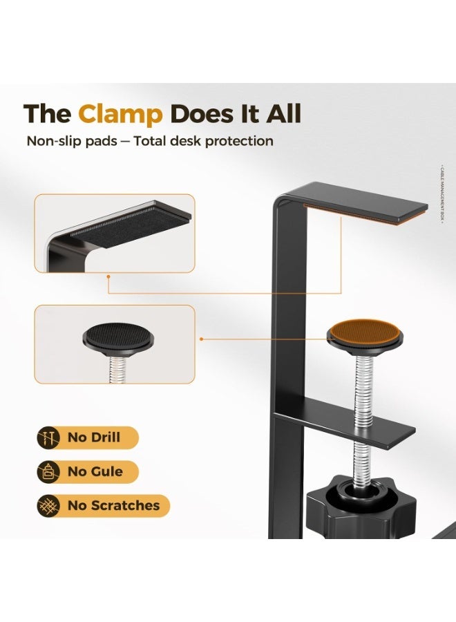 4PCS Under Desk Cable Management Tray Black, No Drill Cable Organizer with Adjustable Clamp, Wire Storage Basket and Cord Organizer for Office Desk, Computer Table, Gaming Setup, Power Strip and Charger Storage - Image 3