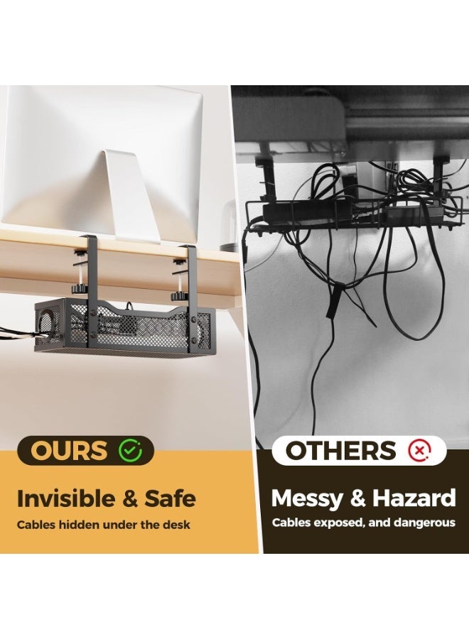4PCS Under Desk Cable Management Tray Black, No Drill Cable Organizer with Adjustable Clamp, Wire Storage Basket and Cord Organizer for Office Desk, Computer Table, Gaming Setup, Power Strip and Charger Storage - Image 5