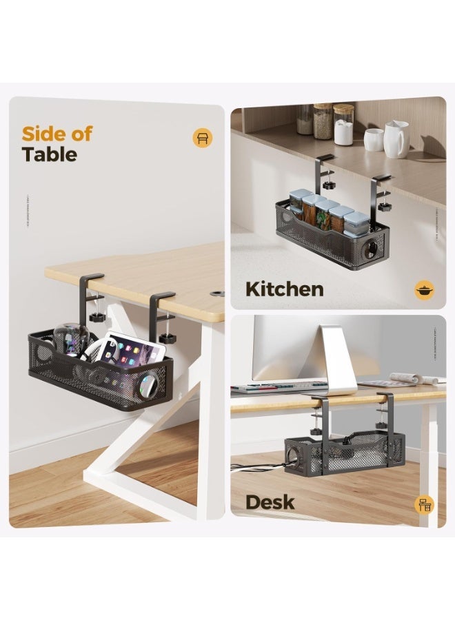 4PCS Under Desk Cable Management Tray Black, No Drill Cable Organizer with Adjustable Clamp, Wire Storage Basket and Cord Organizer for Office Desk, Computer Table, Gaming Setup, Power Strip and Charger Storage - Image 4