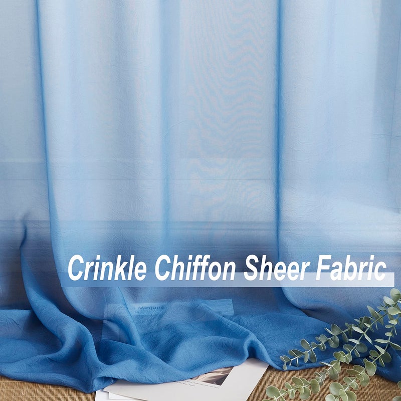 Purainbow Blue Ombre Sheer Curtains 84 Inch Long for Living Room Bedroom, Gradient Chiffon Light Filtering Window Curtain Drapes for Boys Room, Rod Pocket Semi Sheer Panels for Home Decor, 42"W, Set of 2 - Image 3