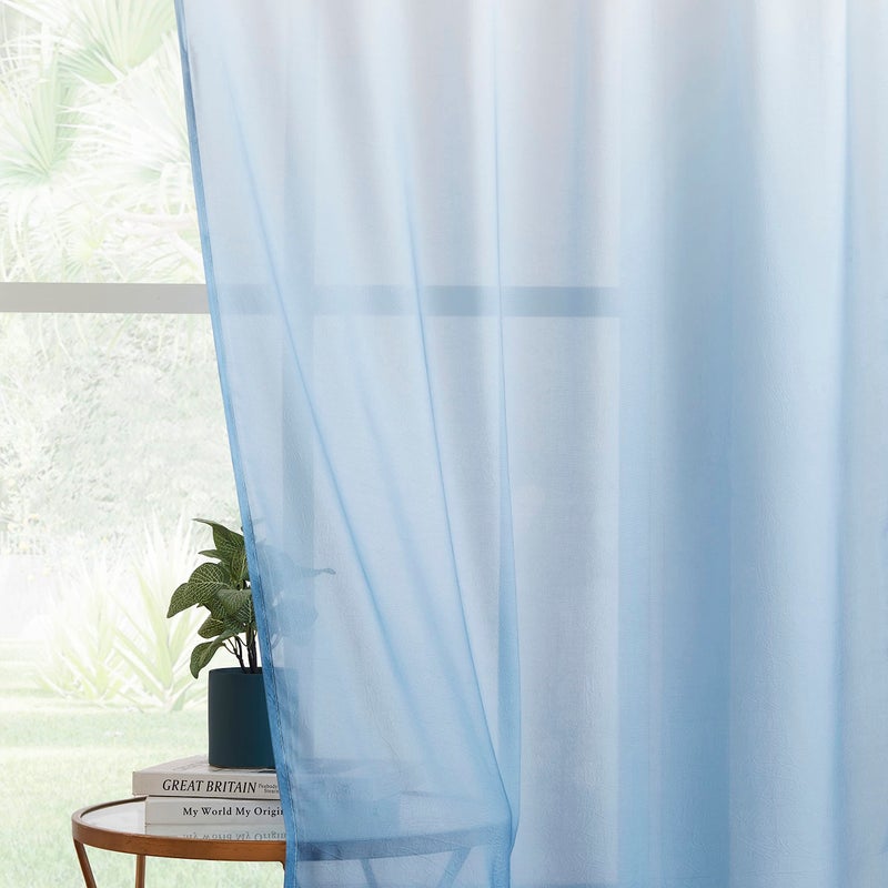 Purainbow Blue Ombre Sheer Curtains 84 Inch Long for Living Room Bedroom, Gradient Chiffon Light Filtering Window Curtain Drapes for Boys Room, Rod Pocket Semi Sheer Panels for Home Decor, 42"W, Set of 2 - Image 2