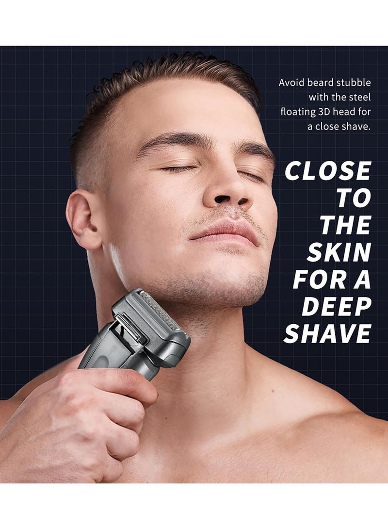 Men's Electric Razor, Rechargeable Electric Face Shaver, Cordless Razor for Men, IPX7 Waterproof Wet and Dry, Reciprocating Cutter, Easy to Clean, Sideburn Trimmer with USB Type-C Fast Charging