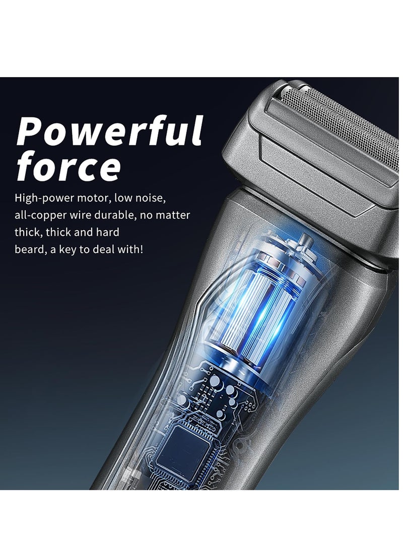 Men's Electric Razor, Rechargeable Electric Face Shaver, Cordless Razor for Men, IPX7 Waterproof Wet and Dry, Reciprocating Cutter, Easy to Clean, Sideburn Trimmer with USB Type-C Fast Charging