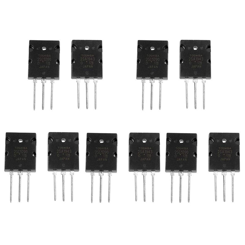 klarako 5 Pair Audio Transistors, 5pcs 2SA1943 with 5pcs 2SC5200 High Power Matched Silicon Audio Transistors - Image 1
