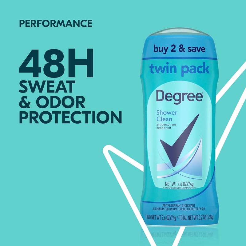 Degree Women Shower Clean Antiperspirant Deodorant, 2.6 oz Twin Pack - Image 4