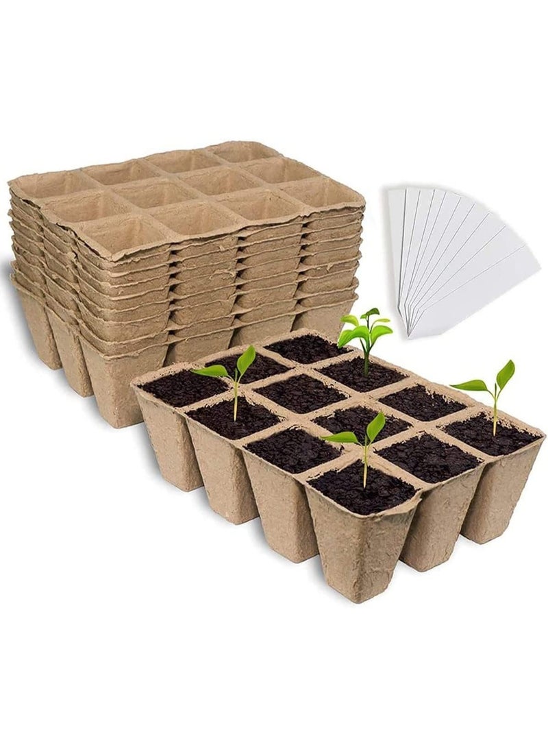 10 قطع من أواني الخث لبدء زراعة البذور، طقم صواني لبدء زراعة البذور، مع ملصقات نباتية بلاستيكية، عضوية قابلة للتحلل، لبدء زراعة البذور - Image 1