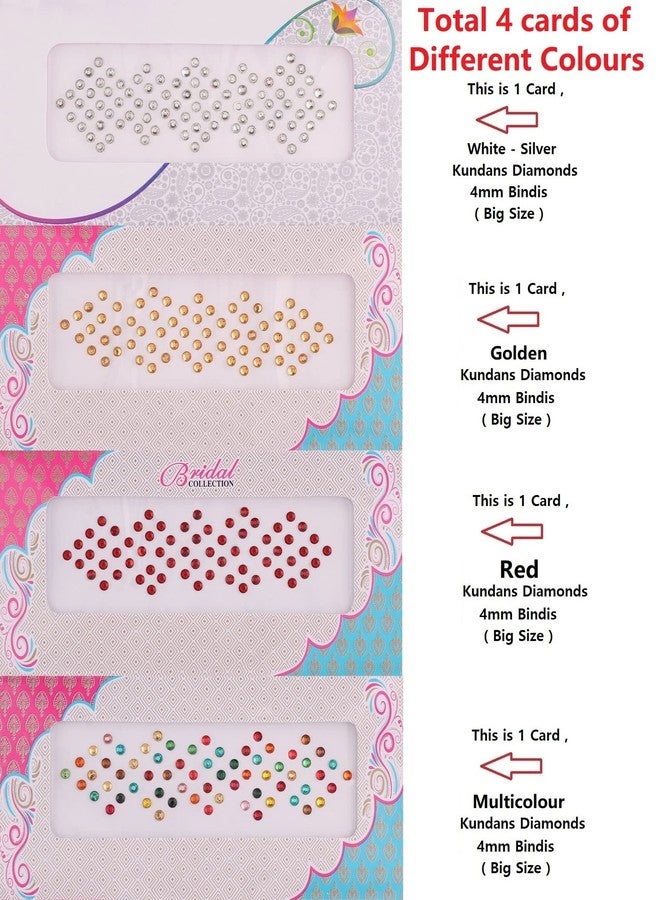 VAMA Big Crystal Stone Large Bindis kumkum sticker MultiColor Diamond Tikli bindiya Bindi for Women (4 Sheets Big Size 4 mm) - Image 3