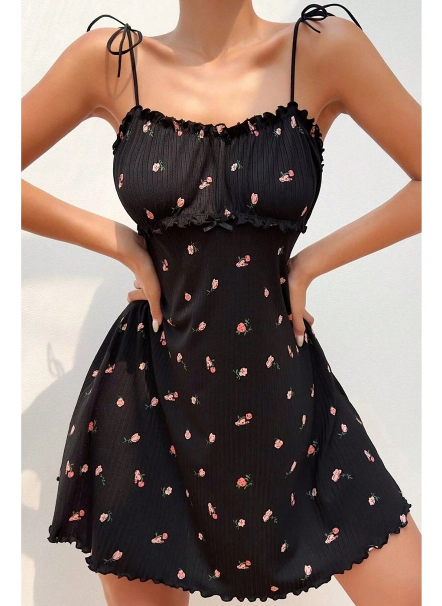 Bella Notte Romantic Printed Corduroy Ruffle Night Dress Nightgown  - Image 1
