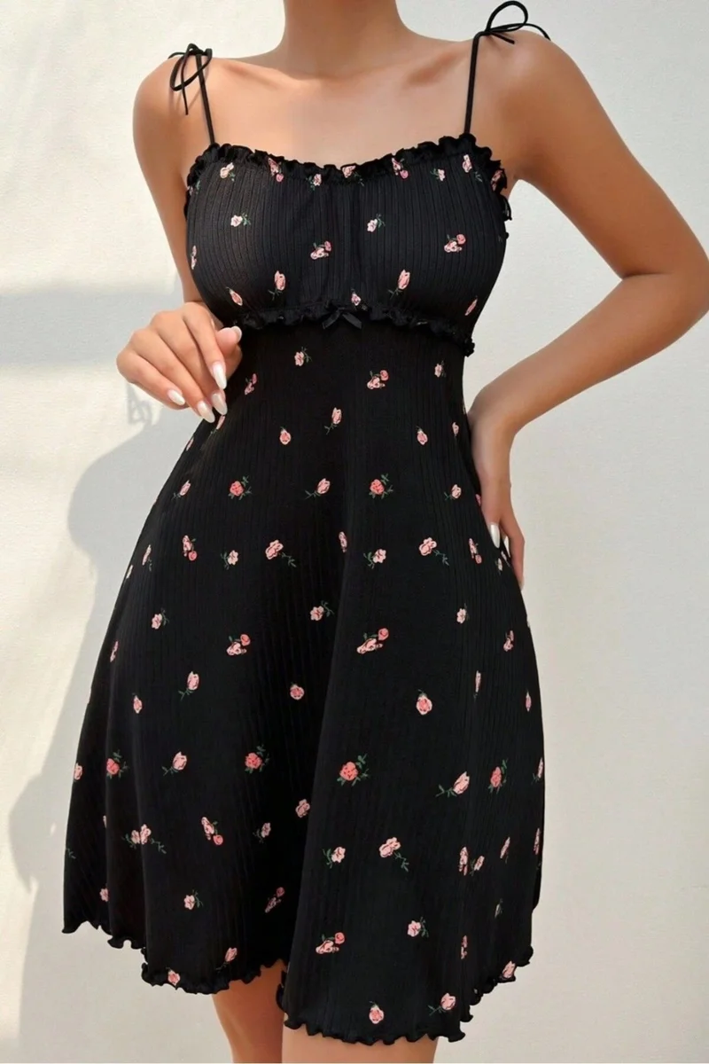 Bella Notte Romantic Printed Corduroy Ruffle Night Dress Nightgown