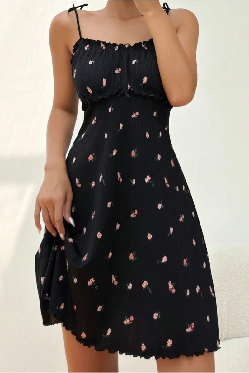 Bella Notte Romantic Printed Corduroy Ruffle Night Dress Nightgown