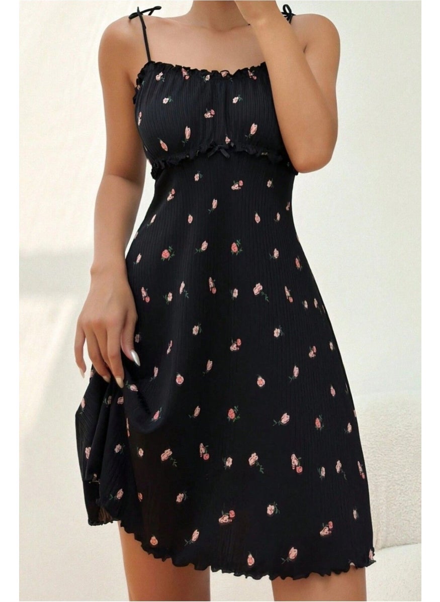 Bella Notte Romantic Printed Corduroy Ruffle Night Dress Nightgown  - Image 3