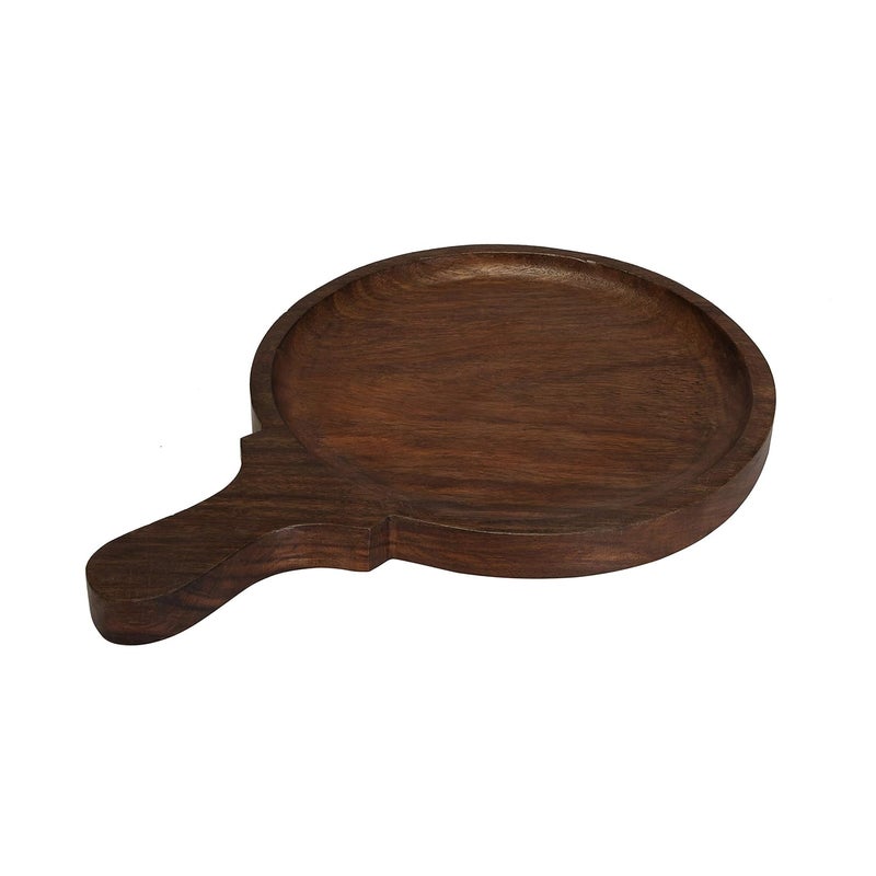 Terosa Rustic Pizza Plate or Pan Std Indian Rosewood Round with Handle 10inches - Image 1