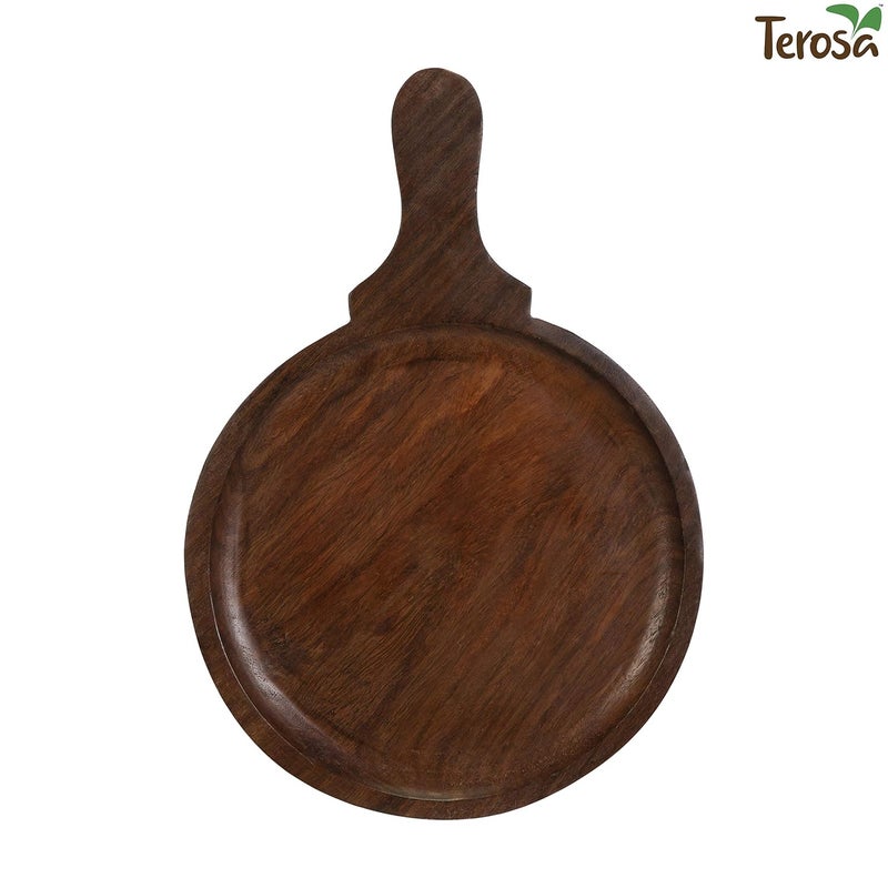 Terosa Rustic Pizza Plate or Pan Std Indian Rosewood Round with Handle 10inches - Image 2