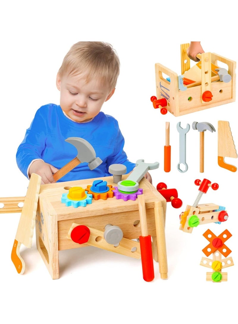 Moonmen Educational STEM Wooden Tool Set for Kids, Montessori Tool Box with Saws, Screws, Hammers, Creative Construction Toys, Educational Gifts for Boys and Girls - Image 1