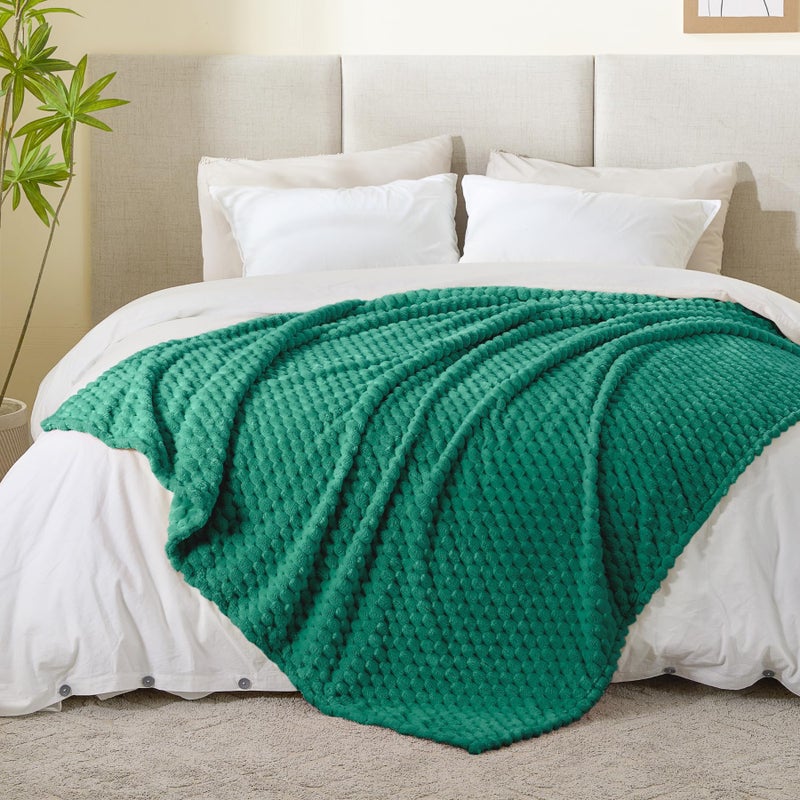 بيديليت بطانية رمي الصوف البدير للأريكة والسرير - 3D جاكار ديكور غامق بطانية خضراء ناعمة ودافئة دافئة دافئة جميع المواسم مناسبة 50 × 60 بوصة - Image 5