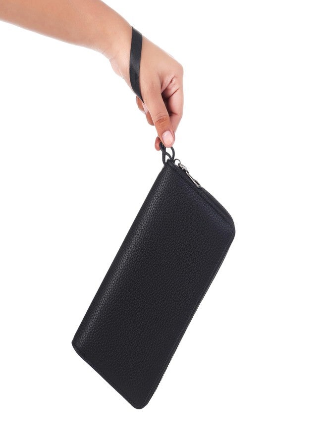 MENSCH Faux Leather Clutch Wallet Organizer with Round Zipper, 8 Card Slots, 2 Cash Compartments, A Zipper Pocket, Hand Bag, Multi-Purpose Storage, Perfect for Women (Black) - Image 5