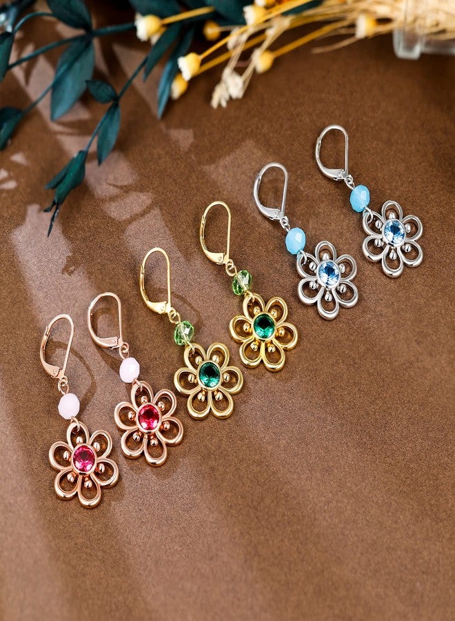 AILife Dangle Flower Earrings for Women, White Gold Plated Drop Earrings with Blue Cubic Zirconia - Image 4