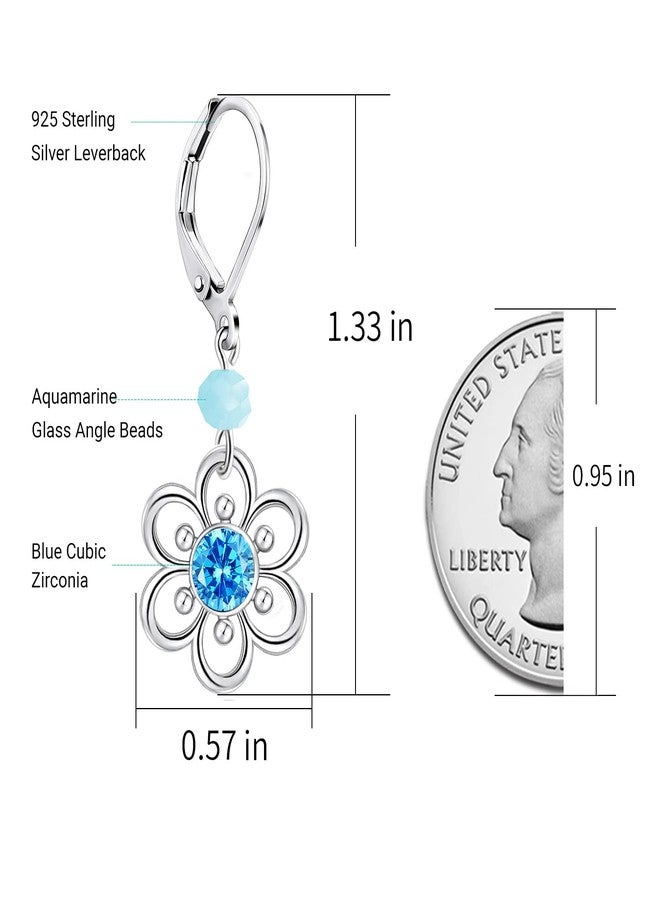 AILife Dangle Flower Earrings for Women, White Gold Plated Drop Earrings with Blue Cubic Zirconia - Image 5