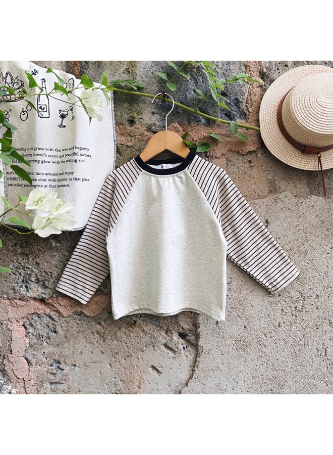 Children's Base Layer Shirt, New Spring And Autumn Style, Boys And Girls Color-block Striped Long-sleeve T-shirt, Loose Casual Outerwear Top