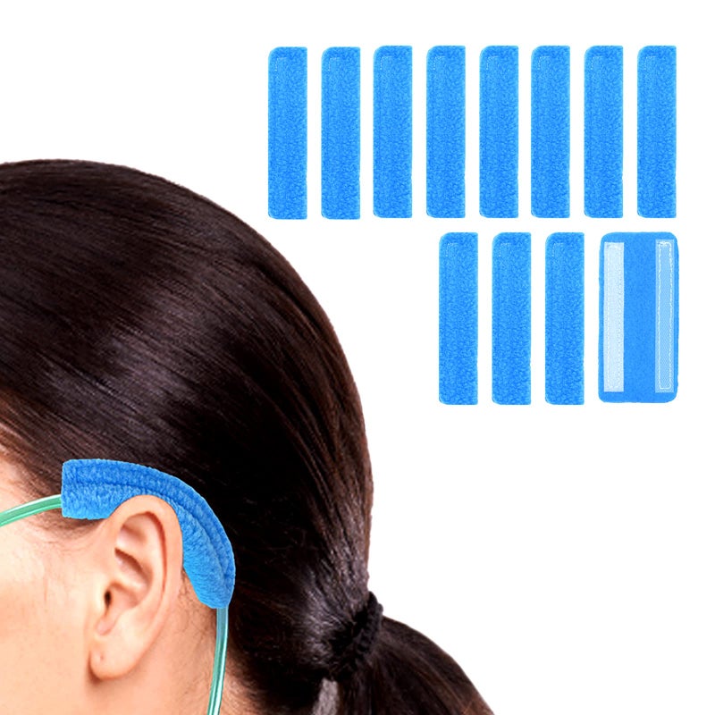 NATAKU 12 Pack Nasal Cannula Ear Cushions Oxygen Cannula Face Soft Cover for Oxygen Users to Help Relieve Ear Pain and Prevent Cheek Indentation DiscomfortBlue